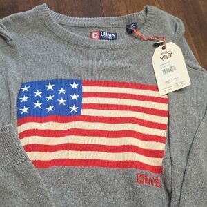 Chaps Gray Sweater with American Flag Design